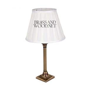 Antique brass column <b>table</b> <b>lamp</b> with <b>tall</b> classic stem square base and elegant fabric shade for timeless luxury home - Product Image 4