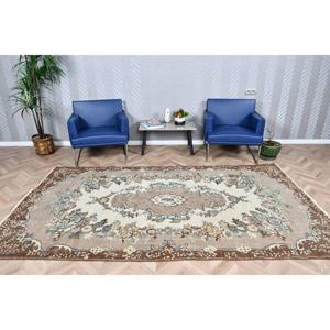 5.5x9.6 ft Large Vintage Turkish Rug, <b>Brown</b> Floral <b>Wool</b> Rug - Product Image 1