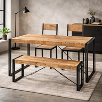 Silla de Comedor Plegable Ecológica de Madera Maciza de Mango |   Estructura Metálica Industrial Negra |   Muebles de Comedor para Apartamentos, Restaurantes/Cafeterías
