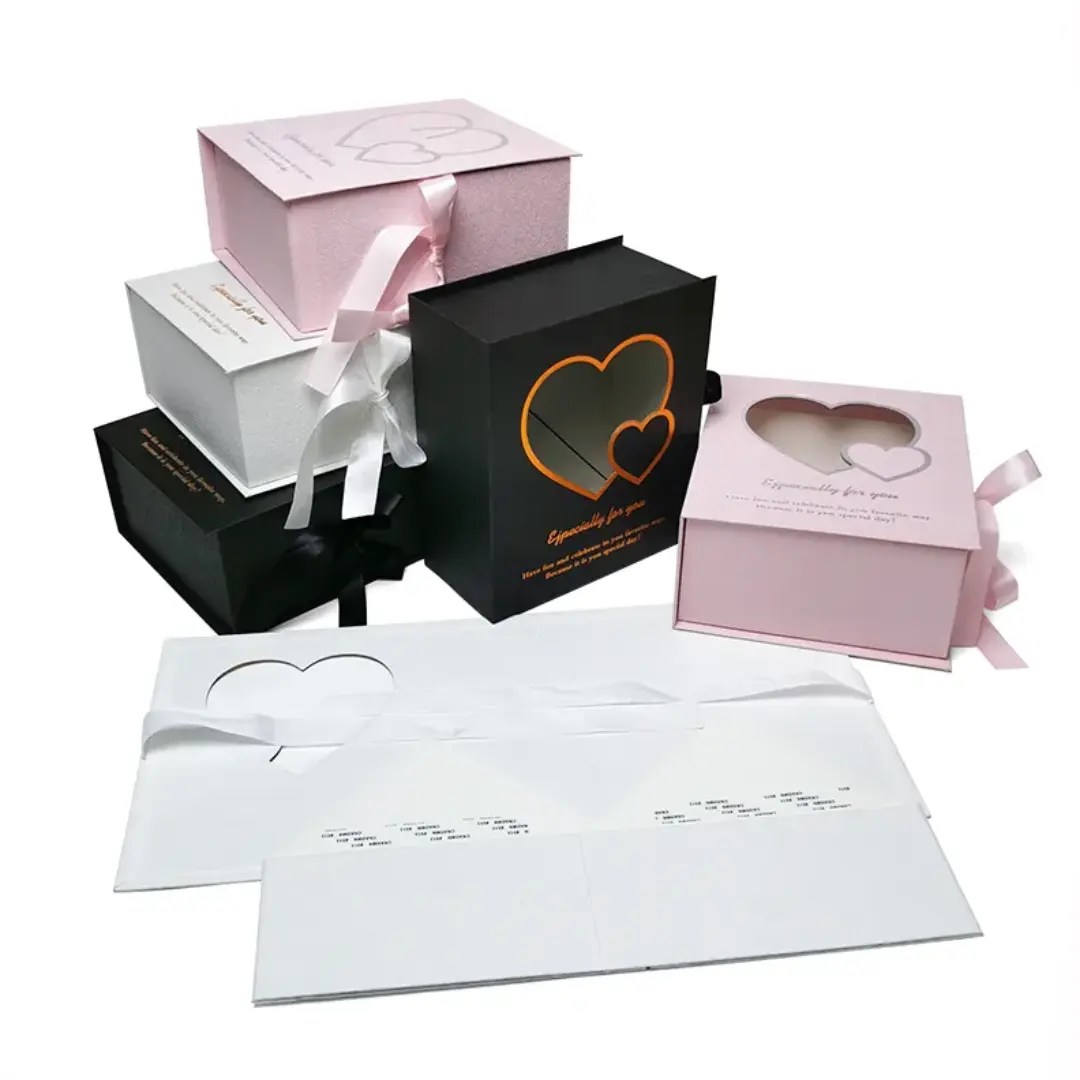 Faltbare elegante Band Magnet verschluss Herz Design Lagerung Verpackung Box Großhandel benutzer definierte Luxus Geschenk box für Hochzeits gäste