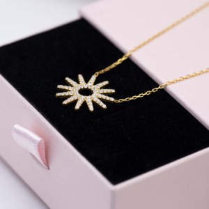 Collar con Colgante de Sol con Piedra de Circonita Blanca, Joyería Turca Hecha a Mano, Joyería de Plata de Ley 925 al por Mayor - Product Image 6