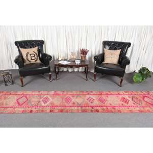 Vintage Turkish Kilim <b>Wool</b> Eco Friendly Traditional Area Rug 24 X 11 ft <b>Pink</b> Orange Patchwork Flat Weave Technique Dining Room - Product Image 2