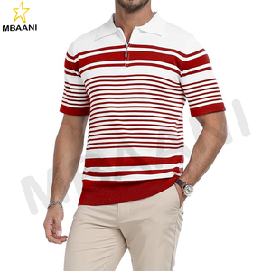 Camisas Polo de Punto con Cuello para Hombre, Manga Corta, Cierre de Cremallera, Rayas, Corte Clásico, Camiseta Informal Suave - Product Image 6
