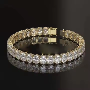 สร้อยข้อมือเพชรสำหรับเทนนิสประดับเพชรโมอิสตัดวงรีสีเหลืองทองสไตล์ฮิปฮอปแร็ปเปอร์ของผู้หญิงสร้อยข้อมือน้ำแข็งเต็มรูปแบบขายส่ง - Product Image 1