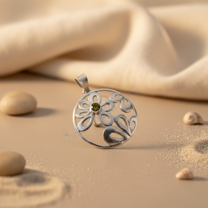 Pendentif Fleur Fait Main en Argent 925 Plaqué Rhodium avec Pierre Précieuse et Motif Numérique, Bijou Femme Or Rose, Idéal Cadeau - Product Image 3