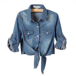 Veste en jean décontractée pour femme, design européen, unie, délavée à l'acide, avec dentelle contrastante, hiver, détails troués et patchs diamantés, doublure en coton - Product Image 1
