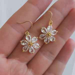 Sterling Silver Zircon Natural Pear Cut Flower Hook Earrings Vintage Victorian Style Gift for <b>Mum</b> - Product Image 3