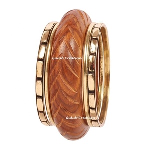 Handcrafted Lightweight Wood Brass Bangle Set <b>Boho</b> Style Natural Wooden <b>Bracelets</b> for Womens Fashion Ethnic Jewelry Collection - Product Image 1
