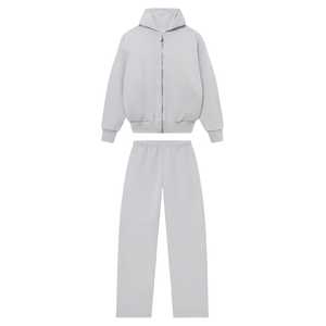Unisex Heavyweight Casual Breathable Tracksuit 340g Polyester/Cotton Regular <b>Zip</b> Hoodies Jogger Set Streetwear Custom Design - Product Image 1