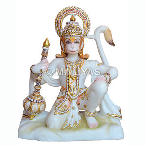 Estatua de Hanuman Ji de mármol |   Ídolo de Bajrangbali Sentado para el Templo del Hogar |   Maliyas - Product Image 1
