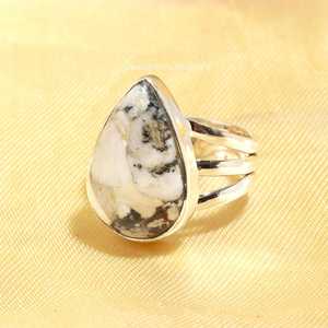 Buffalo Turquoise <b>Ring</b> in 925 Sterling <b>Silver</b> | Handmade Natural White Turquoise <b>Statement</b> <b>Ring</b> | Gemstone Jewelry for Women - Product Image 3