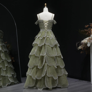 Robe de bal de luxe Jancember LSZ385 vert sauge, richement ornée de perles, à volants, pour <span class=keywords><strong>soir</strong></span>ée - Product Image 3