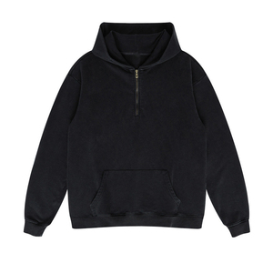 High Street Heavyweight Cotton Washed Half Zipper <b>Vintage</b> <b>Oversized</b> Hoodie With No Strings - Product Image 5