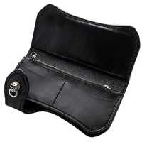 Portefeuille long vintage noir en cuir de vachette véritable avec chaîne, personnalisable, fait main, pour homme
