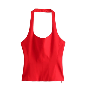 Women Backless Halter Fitted Tank Tops Female Camas O Neck Side Zipper Sexy Fashion - Buy Outerwear Chic Tops Cropped - Product Image 1