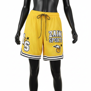 Shorts de basket-ball pour femmes de haute qualité, 160 GSM, maille polyester durable, jaune, impression personnalisée du logo, shorts pour femmes - Product Image 6
