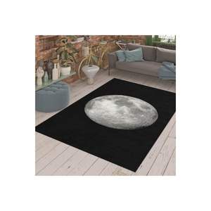 Alfombra de gamuza y poliéster con estampado de luna llena negra con patrones rectangulares de rayas abstractas para uso en el dormitorio para adolescentes - Product Image 3