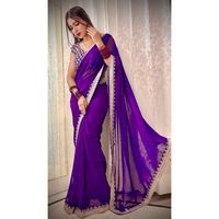 Saree en Georgette de créateur exclusif avec Zari fantaisie et paillettes Travail, fonction de mariage Porter un saree, Saree de créateur de vêtements de fête.