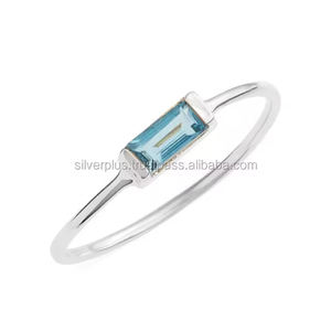 Anillo de piedras preciosas con forma de Baguette de Topacio Azul de calidad genuina del fabricante indio - Product Image 2