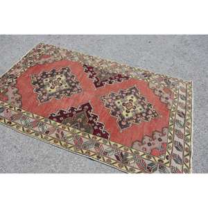 Alfombra Kilim roja y Beige de área grande, 3,9x6,5 pies, tejido plano, lana turca, respaldo de látex, pila de felpa para pasillo, habitación, patrón rectangular - Product Image 2