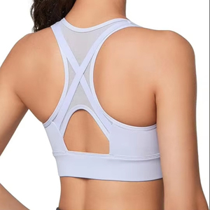 Sujetador deportivo de Fitness Sexy para mujer al por mayor más vendido transpirable frente sólido a prueba de viento secado rápido soporte medio Spandex/Nylon - Product Image 6