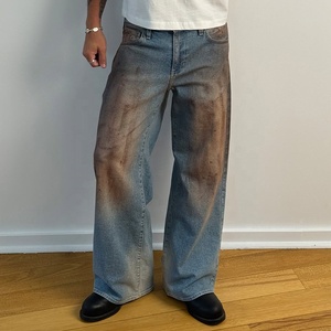 ผู้ผลิตเสื้อผ้า <span class=keywords><strong>ก</strong></span>างเกงยีนส์เดนิมทรงตรงขากว้างแบบวินเทจ ผ่าน<span class=keywords><strong>ก</strong></span>ระบวนการฟอ<span class=keywords><strong>ก</strong></span>สีและขัดเงา สำหรับผู้ชาย คุณภาพดี ผลิตตามสั่ง - Product Image 3