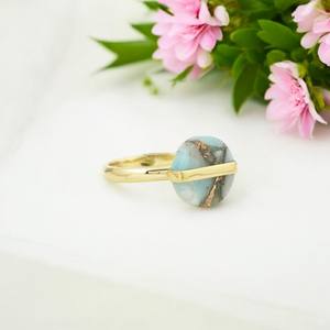 แหวนเงินสเตอร์ลิง925ดีไซน์เนอร์ทำด้วยมือพลอยอเมซอนไนต์ธรรมชาติชุบทองการตั้งค่าหนามเตยเครื่องประดับสำหรับงานแต่งงาน - Product Image 2