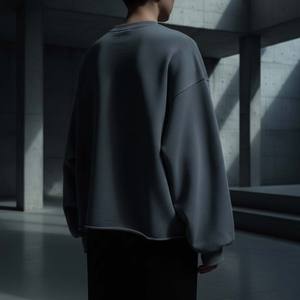 Pull-over d'hiver en molleton 100% coton, gris ardoise, coupe ample, manches exagérées, style minimaliste streetwear, sur mesure haut de gamme pour homme - Product Image 6