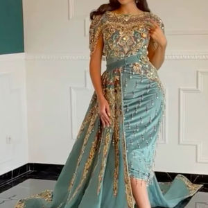Nouveau Lehenga Choli élégant brodé à la main pour 2024 mariages Karakou avec perles de verre cristal pierre Dabka travail longue robe de piste - Product Image 1