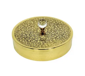 Hand made engraving beautiful design Good quality Brass Spice Box design spice box brass Metal with gold touch - Product Image 1