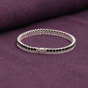 925 Sterling Sliver <b>Black</b> and White Moissanite Diamond Classic Tennis <b>Bracelet</b> For <b>Women</b> Luxurious and Party Wear Jewelry - Product Image 2
