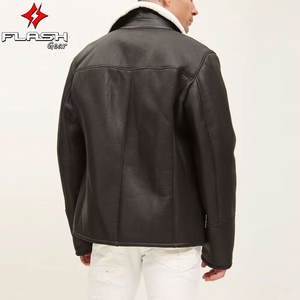 Shearling Lined Leather <b>Flight</b> <b>Jacket</b> High Street Style Black Windproof Breathable Customizable Outerwear Warmth Timeless <b>Men's</b> - Product Image 6