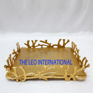 Plateau et assiettes créatifs en aluminium plaqué or, style français, motif feuille, finition sous glaçure - Product Image 5