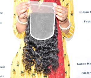 Extensiones de Cabello Humano Indio sin Procesar, Producto Natural de 22 ", 1 Cierre, 7x7, Rizado, Precio Al por Mayor, Exportación, Buena Calidad - Product Image 2