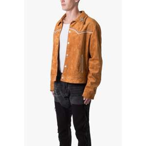 <b>Suede</b> Collared <b>Jacket</b> - Orange - Product Image 2