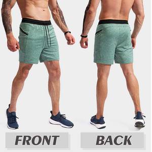 Short de sport uni pour hommes, en polyester, en coton, taille élastique avec poches zippées - Product Image 3