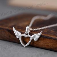 Collier en argent sterling 925 véritable, best-seller, avec pendentif en forme d'aile d'ange et de cœur, design néo-gothique, zircon, bijoux fins