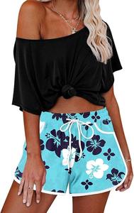 Pantalones cortos de mezclilla cruzados de cintura alta para mujer Pierna recta elástica con puños crudos Patrón caliente Pantalones cortos de algodón Diseño de estampado lavado - Product Image 3