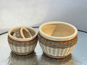 Mezcla creativa de cerámica y artesanía tradicional de ratán y algas marinas Producto superior para el hogar y el Jardín-Maceta de cerámica - Product Image 2