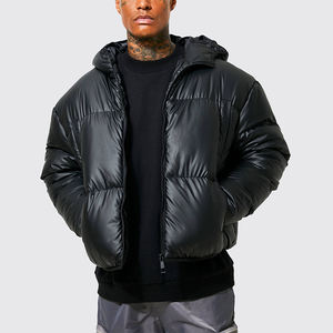 Chaqueta de Burbuja Acolchada de Alta Calidad OEM, Chaquetas de Burbuja con Logotipo Personalizado, Chaqueta de Burbuja con Capucha para Hombre, Negra, Abrigada para Invierno - Product Image 4