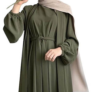 Robe musulmane pour femme deux pièces ensemble modeste prière islamique Abaya Hijab couleur unie tenue musulmane Ramadan Eid tenue quotidienne religieuse - Product Image 4