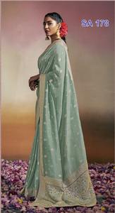 El último diseñador Pure Dola Silk Weaving Lace Border Saree Indian & Pakistani Clothing by Fab Zone - Product Image 3