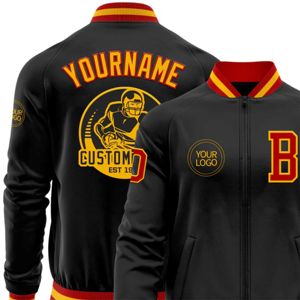 OEM Fabrication sur mesure Blouson bombardier noir rouge-or de haute qualité Varsity Letterman Veste à fermeture éclair - Product Image 6