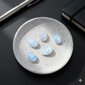 มูนสโตนสีรุ้งธรรมชาติ 100% ทรงแปดเหลี่ยม แบบคาโบชอง รูปหัวใจ หินหลวม สีขาว พร้อมสีธรรมชาติที่โดดเด่น 100% ธรรมชาติ - Product Image 6