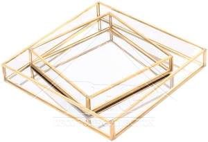 Bandeja de tocador redonda de lujo moderna con espejo, organizador de maquillaje y perfumes de metal dorado, bandeja decorativa con patas de bola para venta al por mayor - Product Image 3