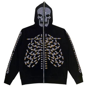 Precio al por mayor Rhinestone Full Face Zip Hoodie Nuevo último estilo Streetwear Peso pesado Unisex Casual Sudaderas con capucha de gran tamaño - Product Image 4