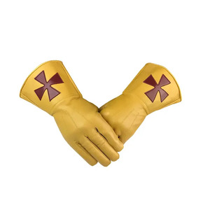 Venta al por mayor Masónico Bordado Caballeros Templarios Malta Cuero Negro Guantes Guanteletes Masónico Regalia Guantes - Product Image 2