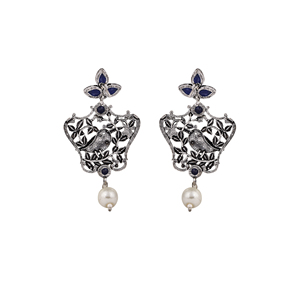Boucles d'oreilles pendantes motif feuille d'oiseau bleu, bijoux en zircon pour mariages, motif en forme de plante - Product Image 3