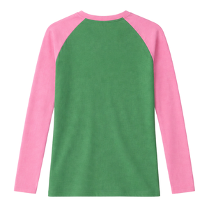 Camiseta de Manga Larga Raglán Verde para Mujer, Ropa de Hermandad Griega, Camiseta Rosa y Verde para Mujer, Ropa de Hermandad Universitaria Griega - Product Image 4