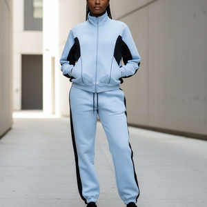 Ensemble 2 pièces pour femmes, style hip-hop, épaules tombantes, surdimensionné, 100% coton molletonné, uni, dentelle brodée, capuche, ensemble décontracté d'hiver - Product Image 1